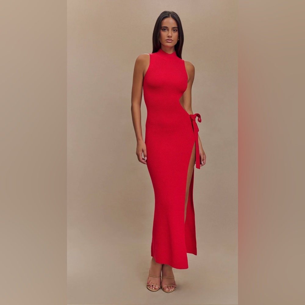 Elegant Red Halter knit Maxi Dress